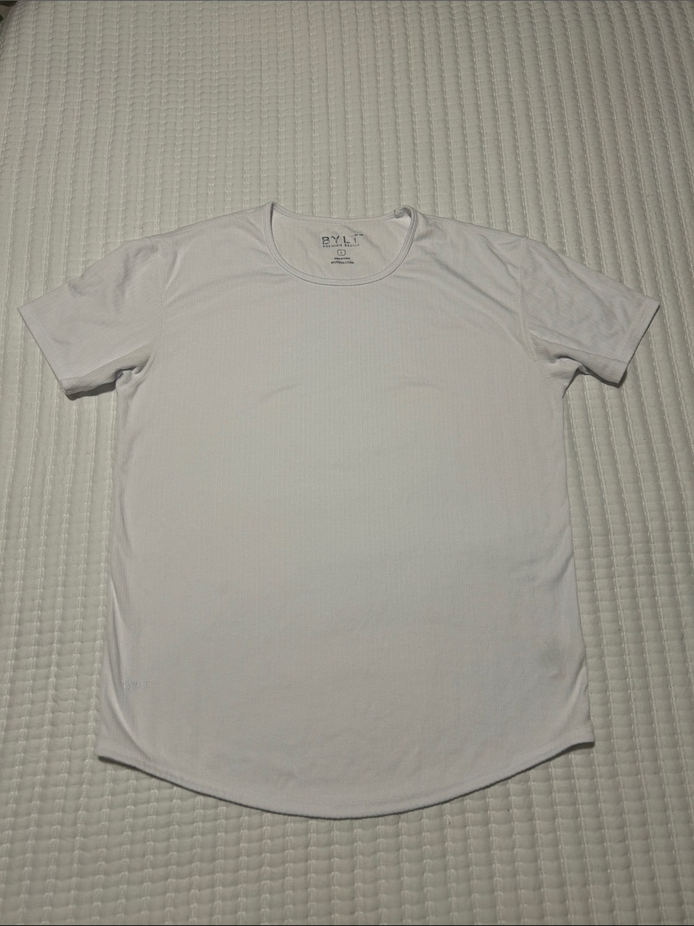 BYLT Basics White Short Sleeve Ribbed Crew Neck Tee Large